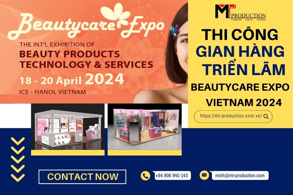 Construction of the Beautycare Expo Vietnam 2024 exhibition booth in HCMC